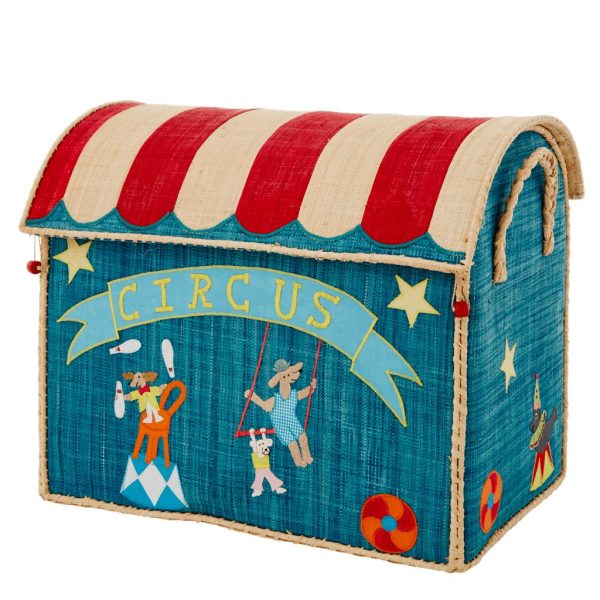 Portagiochi casetta  in raffia blu
