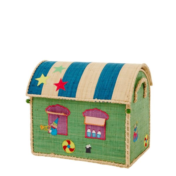 Portagiochi casetta verde in raffia